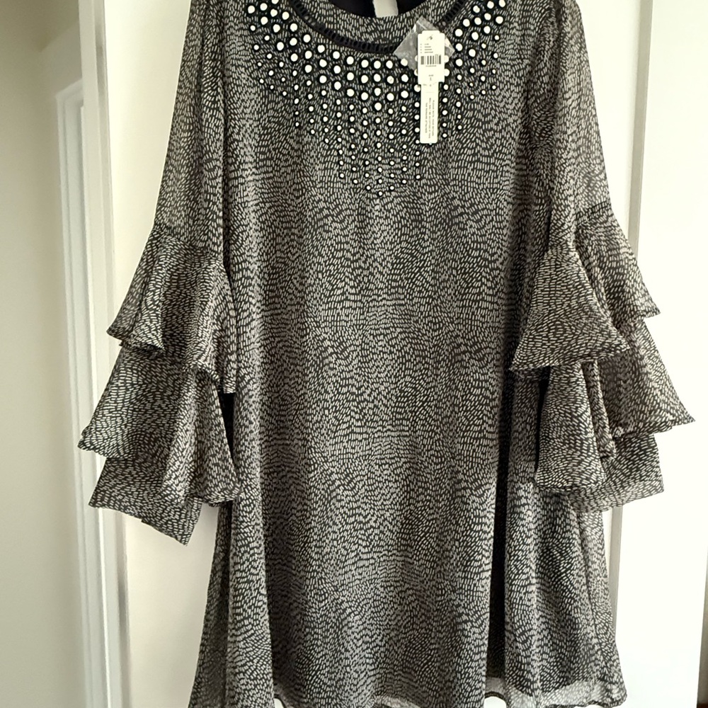 Anthropologie Black and White Ruffle Sleeve Dress
